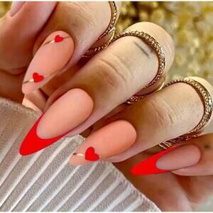Y2K Baddie Demure Red Heart French Tip Almond Valentine’s Day Press On Nails
